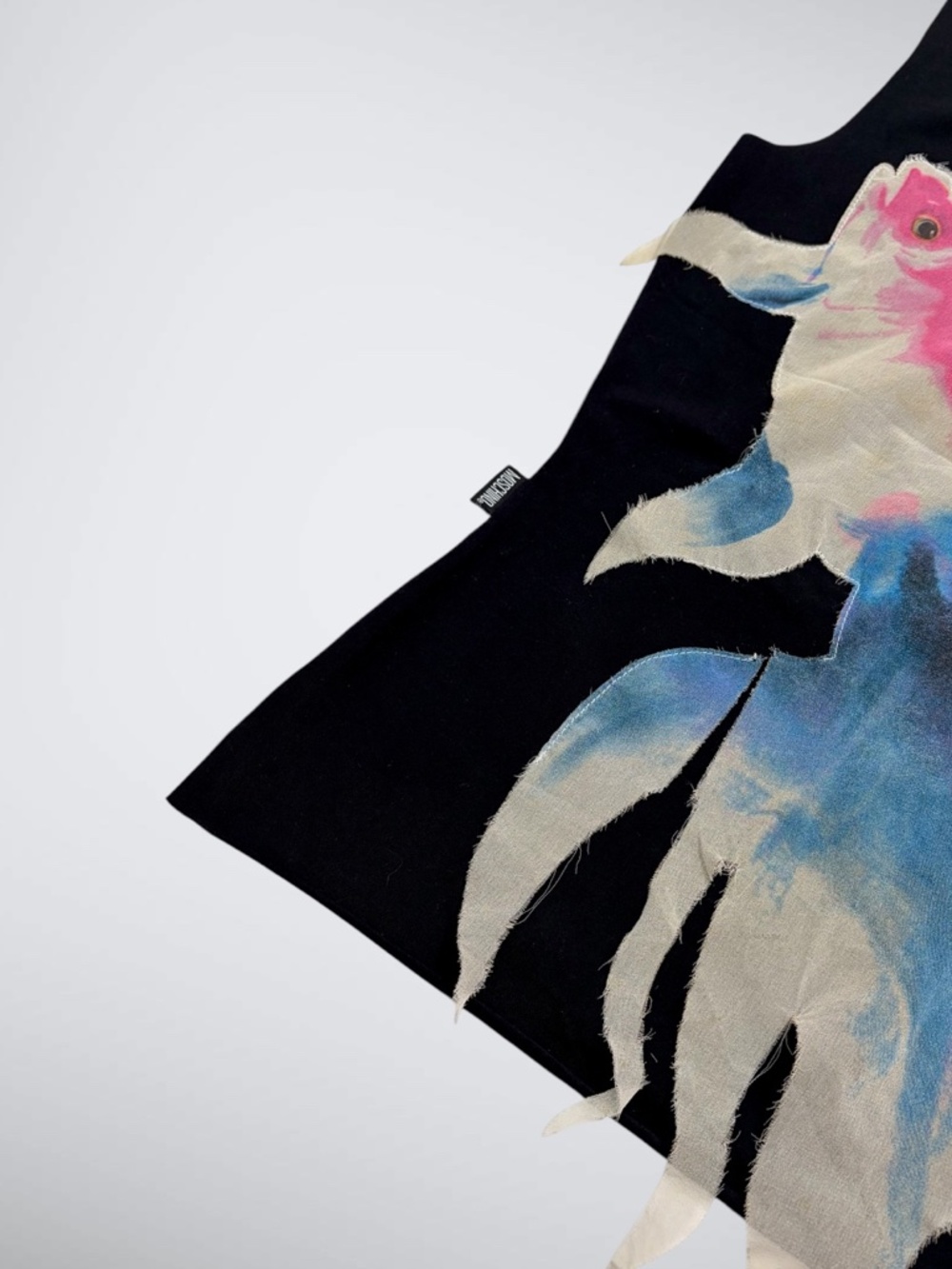 RARE Archival Vintage Moschino Betta Fish Graphic Top Distressed Mesh Overlay Y2 - Picture 11 of 13